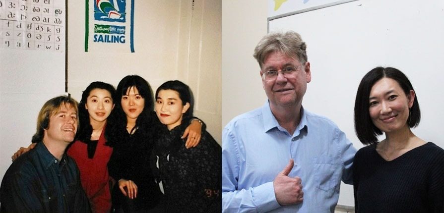Andrew and Miki at Lewis School in 1994 and 2019