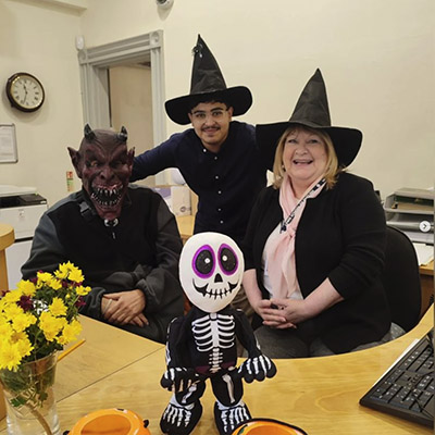 Suzie, Ali and Pablo in Halloween costumes